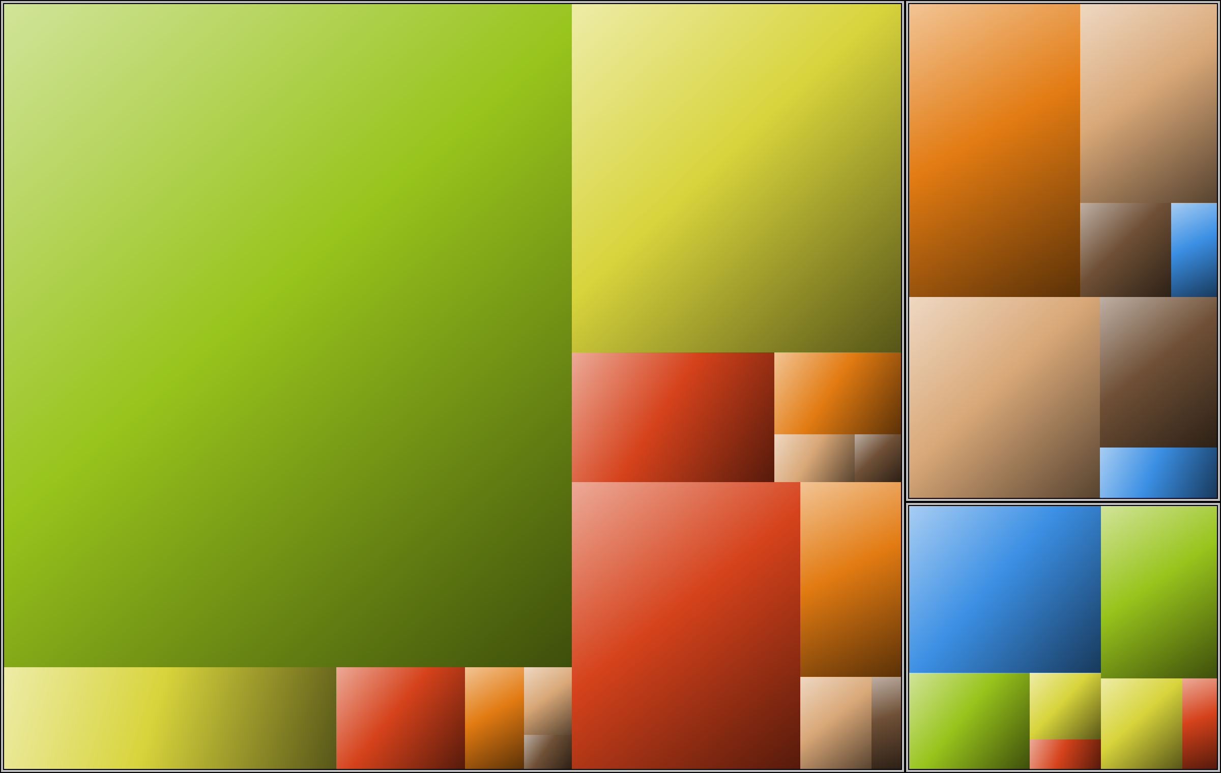 A GrandPerspective-style treemap of shaded boxes on black, one box per folder, sized by the disk space it takes up